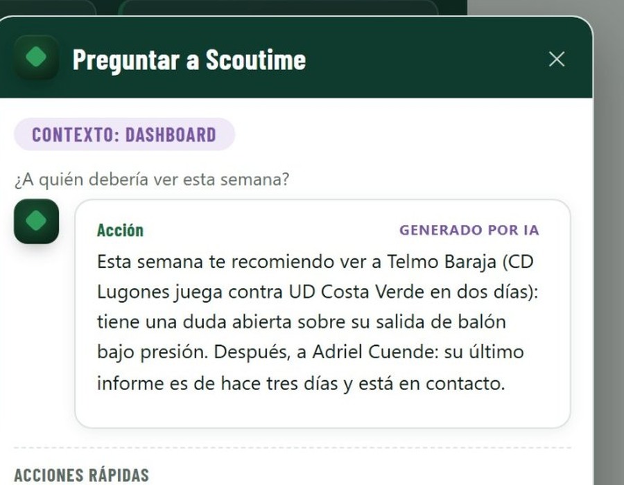 Preguntar a Scoutime respondiendo en lenguaje natural a quién deberías ver esta semana, con jugadores de tu base